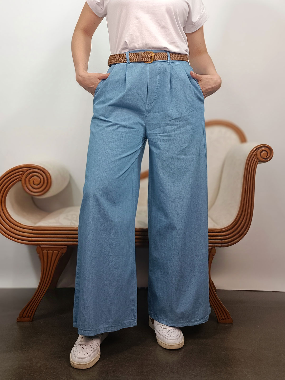 pantalón palazzo denim ligero de pierna ancha