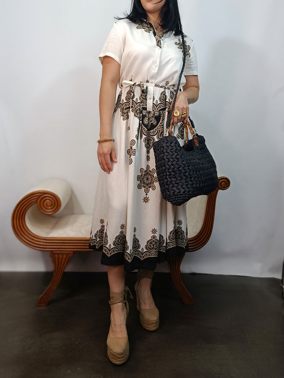 vestido camisero de lino bordado estilo midi